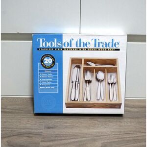 NEW! 20 Piece Stainless Steel Flatware with Bamboo Tray